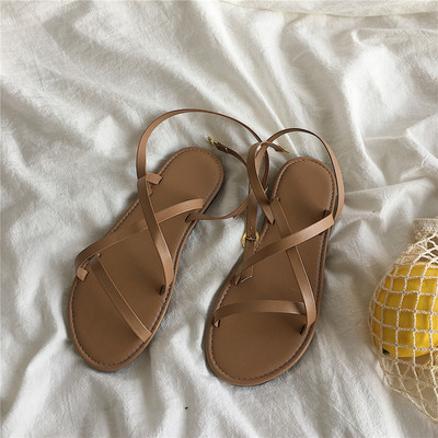 Ženske ležerne sandale od umjetne kože u crnoj i smeđoj boji