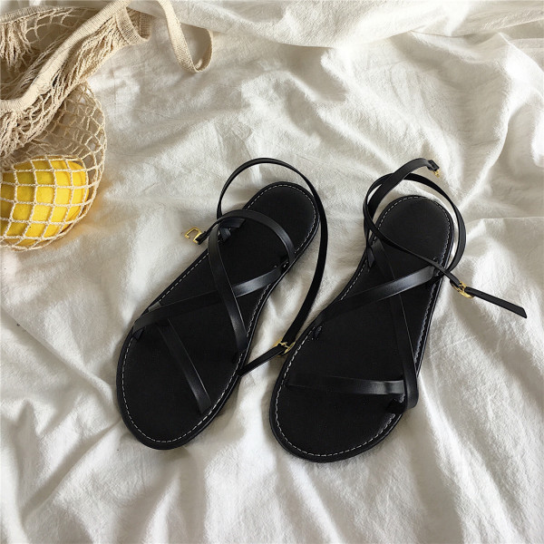 Ženske ležerne sandale od umjetne kože u crnoj i smeđoj boji