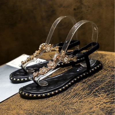 Ženske ležerne sandale sa ukrasnim kamenčićima u bijeloj i crnoj boji