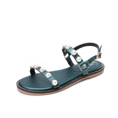 Γυναικεία σανδάλια με πέρλες και επίπεδη σόλα σε τρία χρώματα