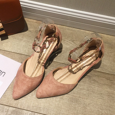 Ženske sandale na špic od eko brušene kože sa potpeticom