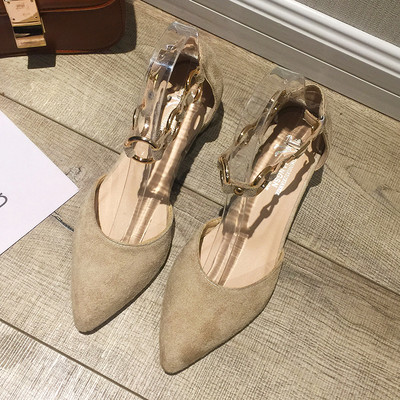 Ženske sandale na špic od eko brušene kože sa potpeticom