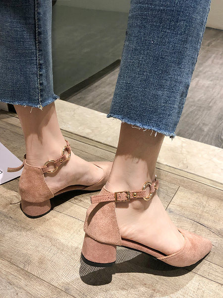 Ženske sandale na špic od eko brušene kože sa potpeticom