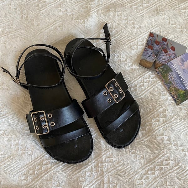 Ženske sandale crne boje sa metalnom kopčom