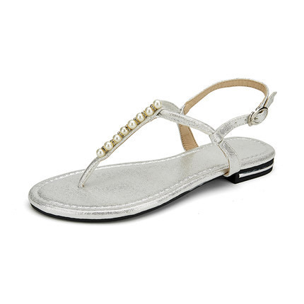 Dámske ležérne sandále z eko kože s perlami