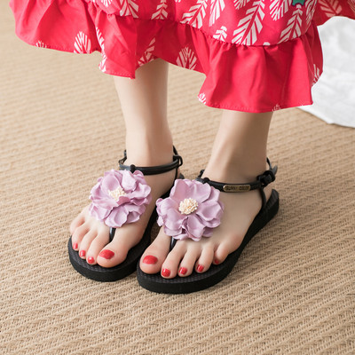 Ženske sandale od umjetne kože s 3D cvjetnim elementom