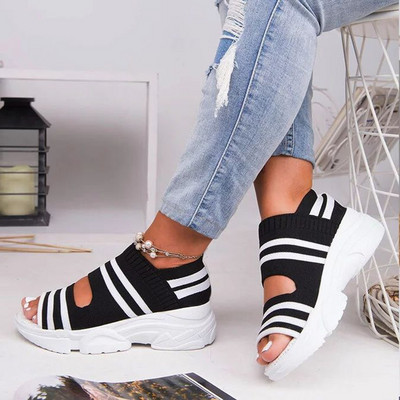 Дамски сандали от текстил  с 5см платформа
