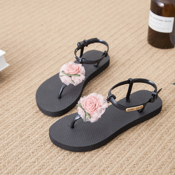 Ženske ležerne sandale s ravnim potplatom i ukrasom cvjetića od tila
