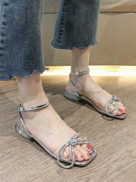 Ženske srebrne sandale sa kamenčićima
