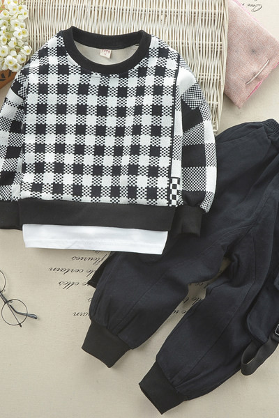 Sportsko-casual ženski komplet karirani džemper i hlače
