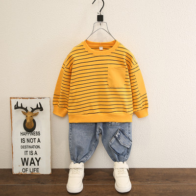 Jauna modeļa bērnu komplekts zēniem no svītrainas blūzes un džinsiem