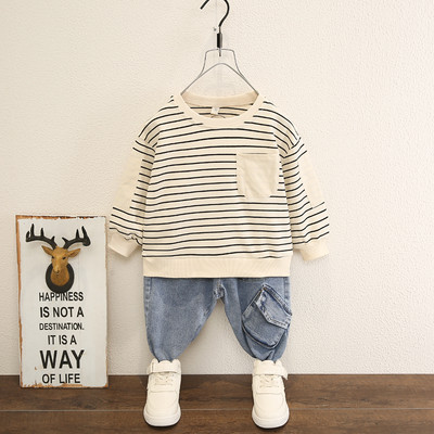 Jauna modeļa bērnu komplekts zēniem no svītrainas blūzes un džinsiem