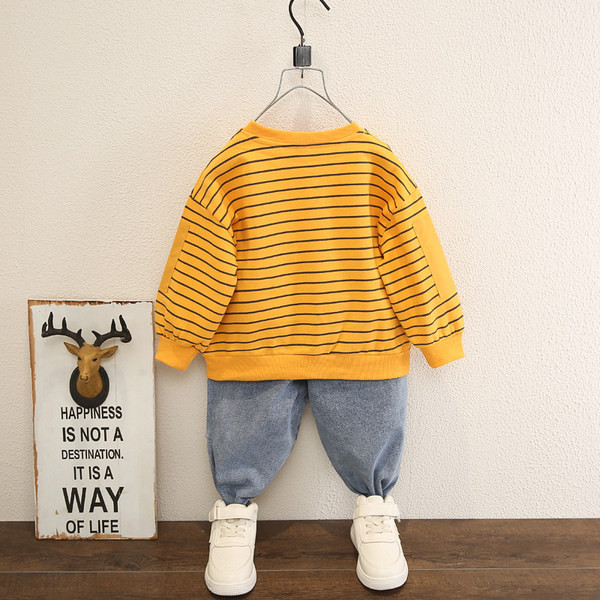 Jauna modeļa bērnu komplekts zēniem no svītrainas blūzes un džinsiem