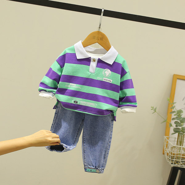 Dječji komplet prugaste bluze i traperica