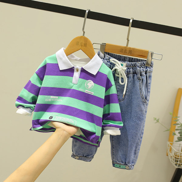 Dječji komplet prugaste bluze i traperica