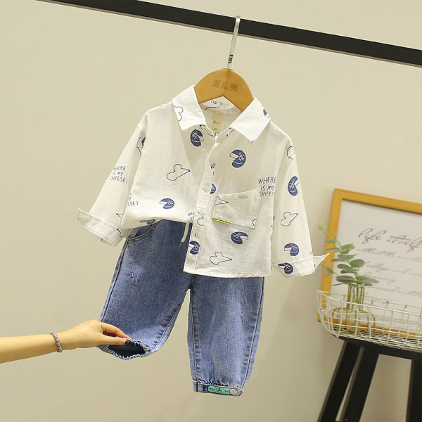 Komplet za dječake od košulje i traperica na gumicu