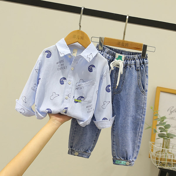 Komplet za dječake od košulje i traperica na gumicu