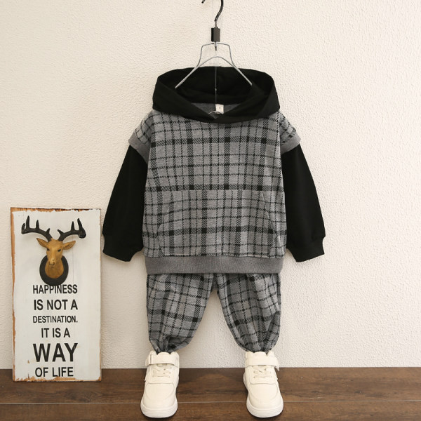 Uue mudeli ruuduline kaheosaline lastekomplekt poistele