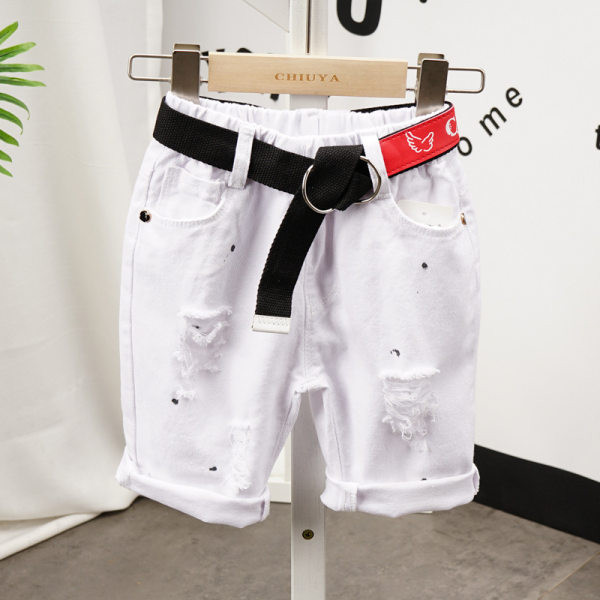 Παιδικό μπλουζάκι με πέρλες και κοντό τζιν με σκισμένο εφέ