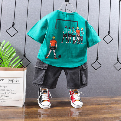 Ανοιξιάτικο παιδικό σετ για αγόρια, μπλούζα με κοντά μανίκια και τζιν - δύο μοντέλα