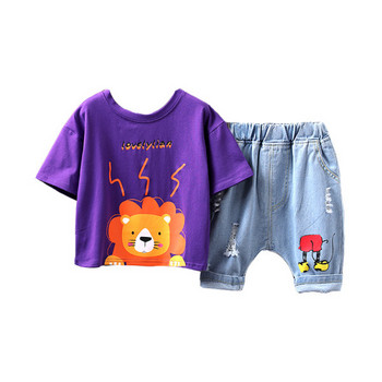 Детски пролетен комплект с апликация на блузата и дънки