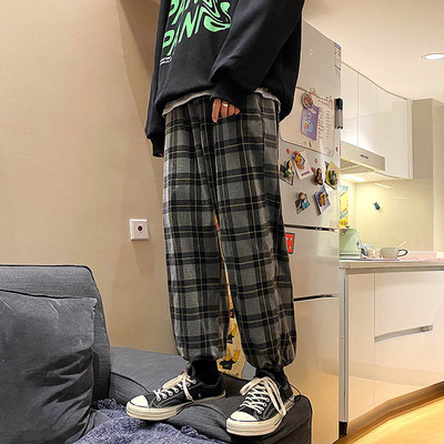 Ανδρικό μακρύ παντελόνι καρό - φαρδύ μοντέλο