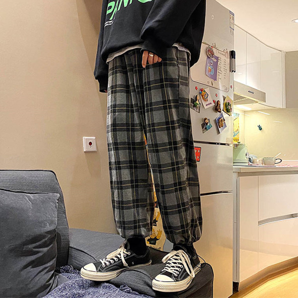 Ανδρικό μακρύ παντελόνι καρό  - φαρδύ μοντέλο