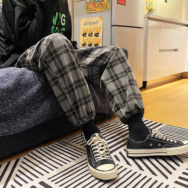 Ανδρικό μακρύ παντελόνι καρό  - φαρδύ μοντέλο