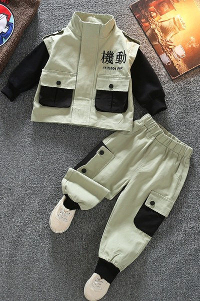 Παιδικό καθημερινό σετ με τσέπες και απλικέ