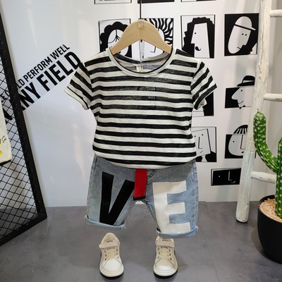 Casual σετ καρό - μπλουζάκι και κοντό τζιν