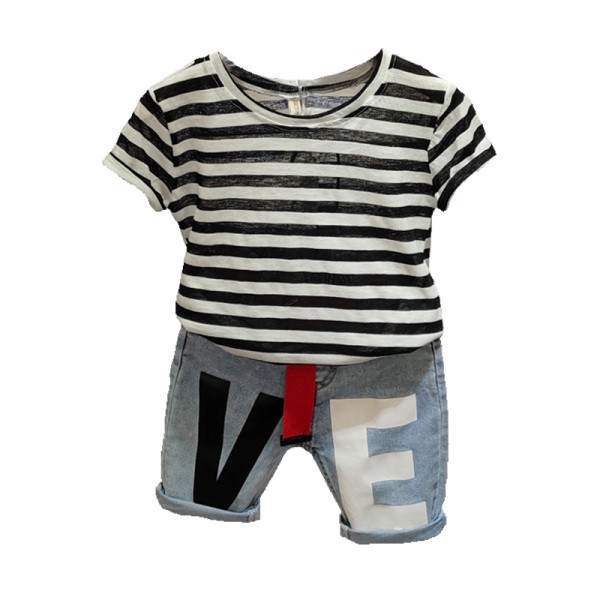 Casual σετ καρό - μπλουζάκι και κοντό τζιν