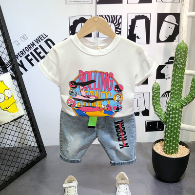 Καλοκαιρινό σετ για αγόρια μπλούζα με πολύχρωμες απλίκες και τζιν