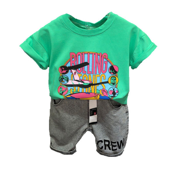 Καλοκαιρινό σετ για αγόρια μπλούζα με πολύχρωμες απλίκες και τζιν