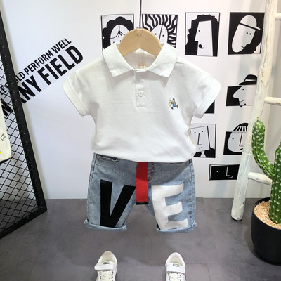 Παιδική καθημερινή φόρμα από δύο μέρη για αγόρια - Μπλουζάκι με κλασικό κολάρο και τζιν