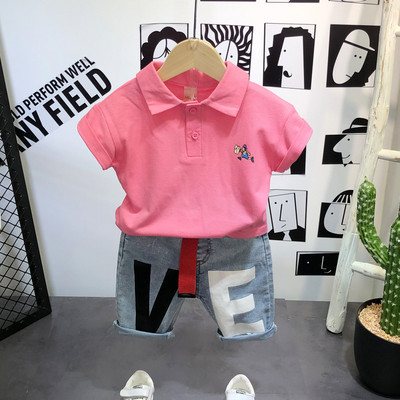 Παιδική καθημερινή φόρμα από δύο μέρη για αγόρια - Μπλουζάκι με κλασικό κολάρο και τζιν