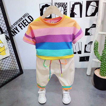 Цветен детски комплект - раирана тениска и панталон