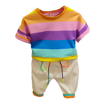 Πολύχρωμο παιδικό σετ - ριγέ μπλουζάκι και παντελόνι