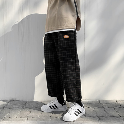 Ανδρικό φαρδύ παντελόνι καρό φαρδύ μοντέλο
