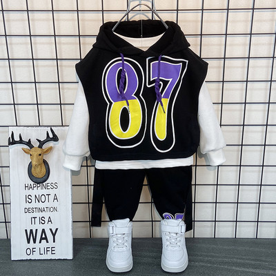 Παιδικό μοντέρνο σετ για αγόρια με κουκούλα σε μαύρο χρώμα