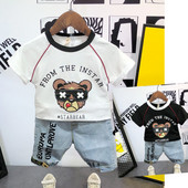 Casual σετ για αγόρια - μπλουζάκι με έγχρωμη εκτύπωση και κοντό τζιν