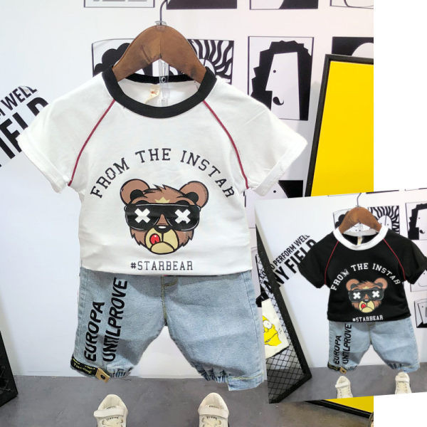 Casual σετ για αγόρια - μπλουζάκι με έγχρωμη εκτύπωση και κοντό τζιν