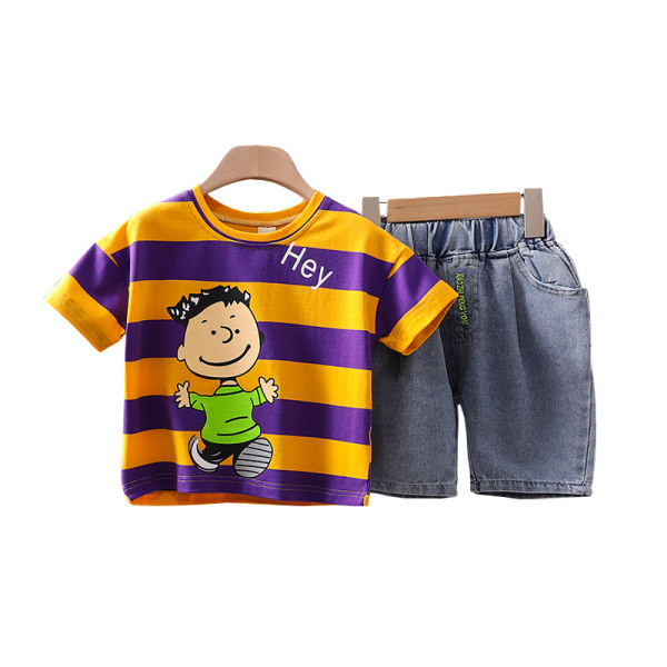 Παιδικό σετ με ριγέ μπλούζα με απλικέ και τζιν