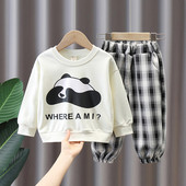 Παιδικό σετ για αγόρια με καρό παντελόνι και μπλούζα απλικέ