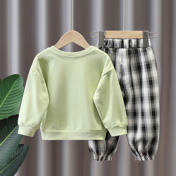 Παιδικό σετ για αγόρια με καρό παντελόνι και μπλούζα απλικέ