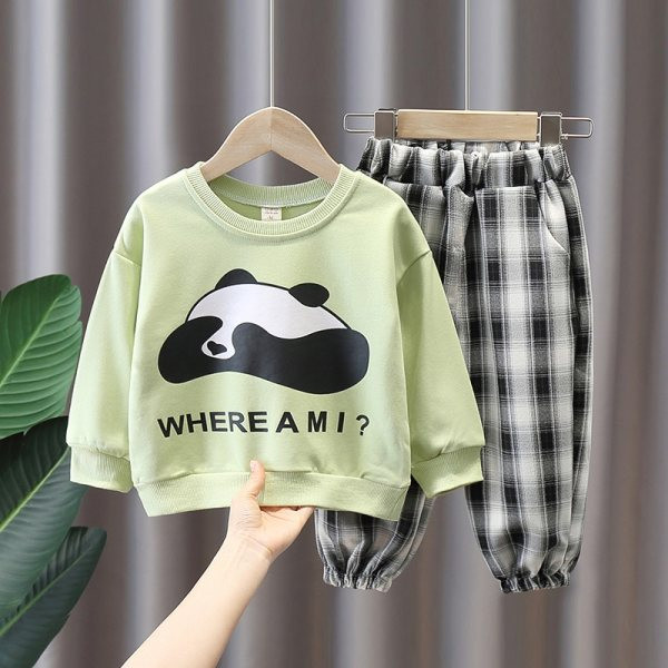 Παιδικό σετ για αγόρια με καρό παντελόνι και μπλούζα απλικέ