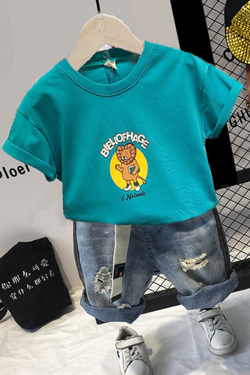 Ежедневен момчешки сет - тениска с апликация и къси дънки