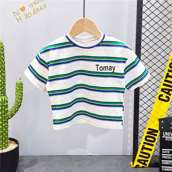 Παιδικό ριγέ μπλουζάκι και κοντό τζιν με επιγραφές