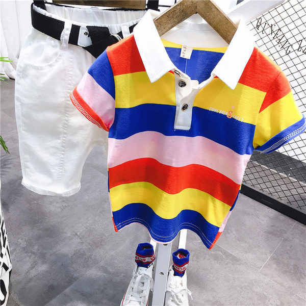 Παιδικό σετ ριγέ μπλούζα με κουμπιά και σορτς