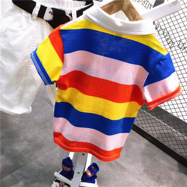 Παιδικό σετ ριγέ μπλούζα με κουμπιά και σορτς