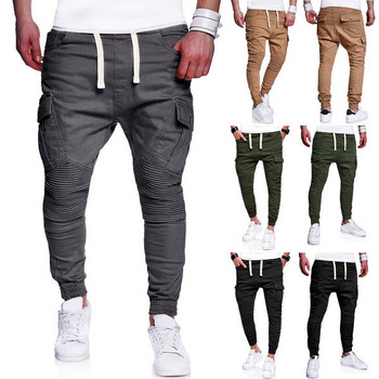 Мъжки актуален панталон със странични джобове и връзки